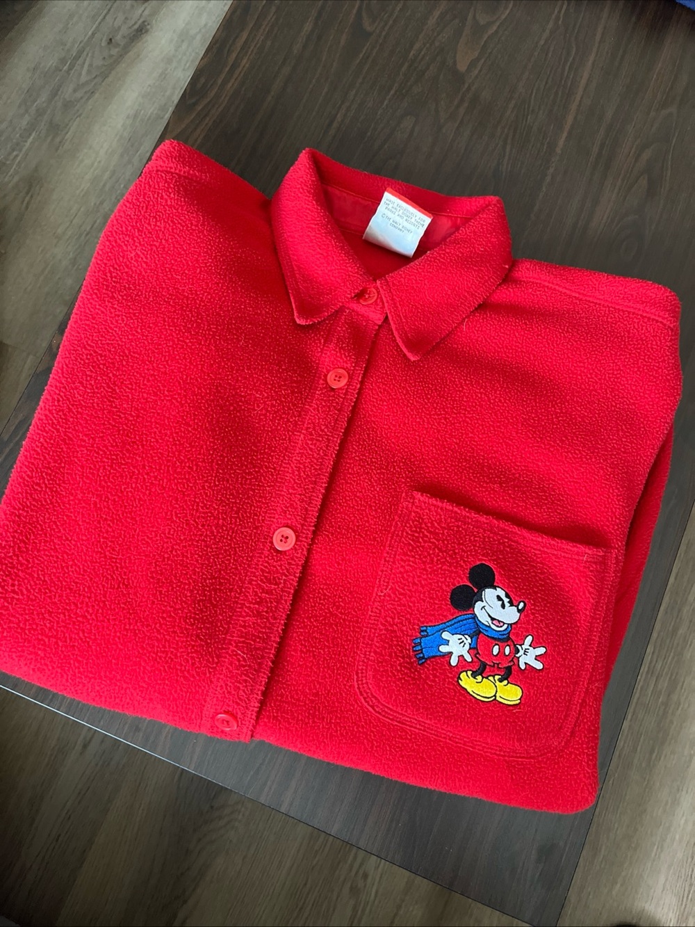 Disney Red Fleece Shirt with Walt Disney Parks Tag mickey inc. buttons